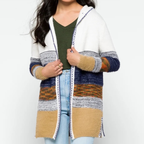 FATE Siana Stitch Detailed Hooded Open Cardigan Sweater size Large - Picture 8 of 8